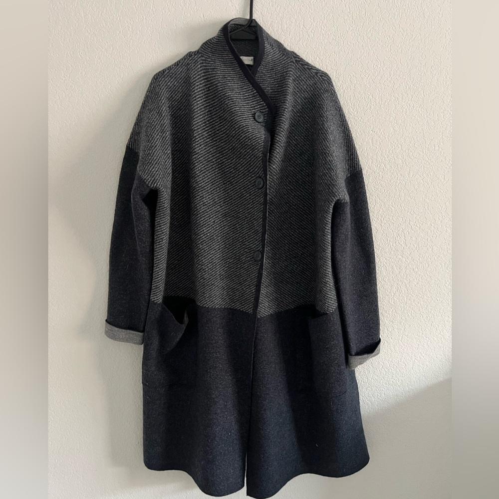NWT POETRY FUNNEL-NECK COAT BOILED WOOL US SIZE 14 XXL NAVY & WHITE Long Sweater - Picture 3 of 16